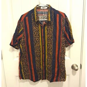 Vatpave Men's Multicolor Leopard Striped Short Sleeve Button-Up Shirt